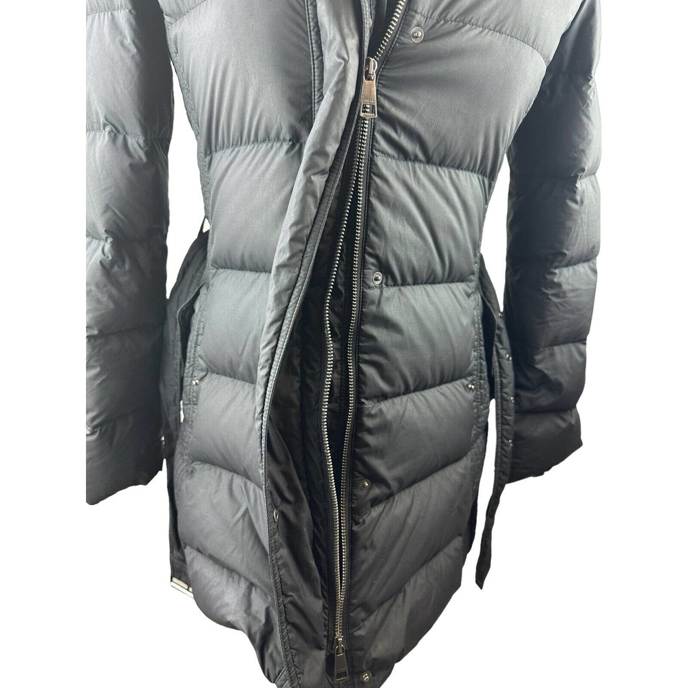 *Flawed Burberry Brit Down Puffer Jacket Coat Belted Hooded Quilted Black Size M - Picture 4 of 16